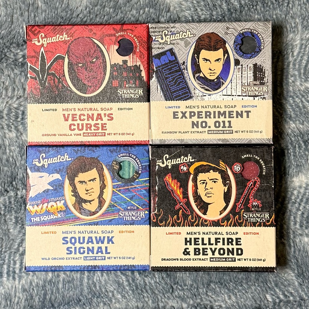 Dr. Squatch x Stranger Things Limited Edition Bar Soap Set of 4 Full Collection
